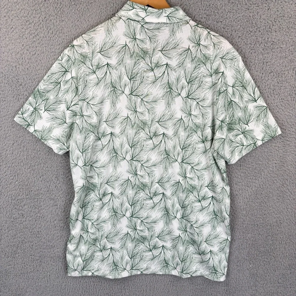 NEW Adidas Polo Golf Shirt Mens Large White Green Pine Needle Print Vented *Logo